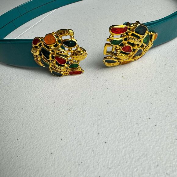 Rare Douglas Paquette Vintage Gold Tone Faux Gem Cluster Jeweled Belt Buckle - Picture 6 of 11